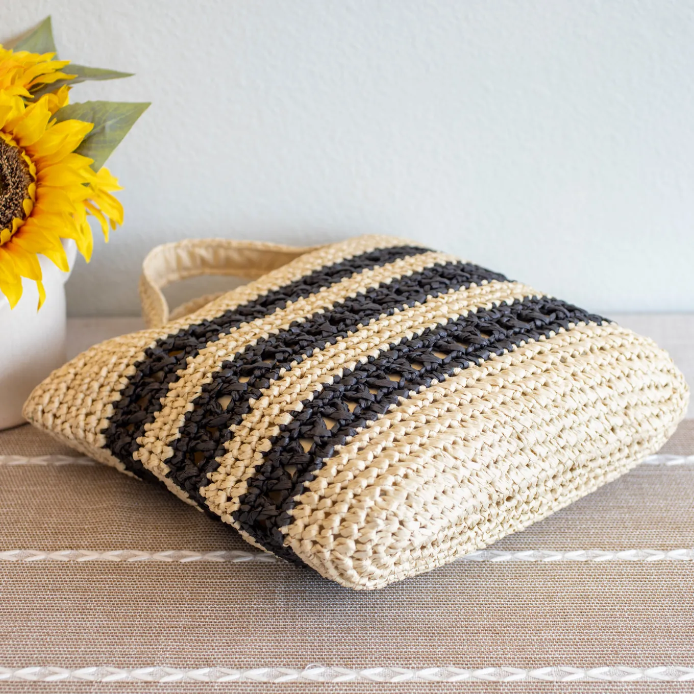 Elena Handbags Straw Woven Striped Summer Tote