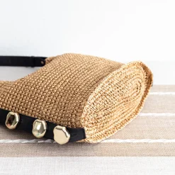 Elena Handbags Straw Woven Tote with Leather Straps