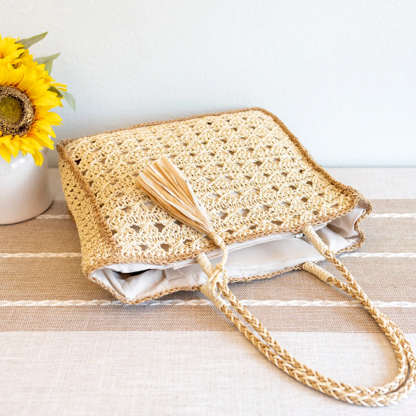 Elena Handbags Straw Woven Shoulder Bag with Tassel