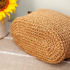 Elena Handbags Straw Woven Crossbody Bag With Tassle