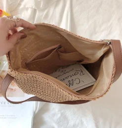Elena Handbags Straw Woven Retro Shoulder Bag