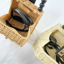 Elena Handbags Straw Woven Box Purse