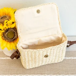Elena Handbags Straw Woven Messenger Bag with Flap