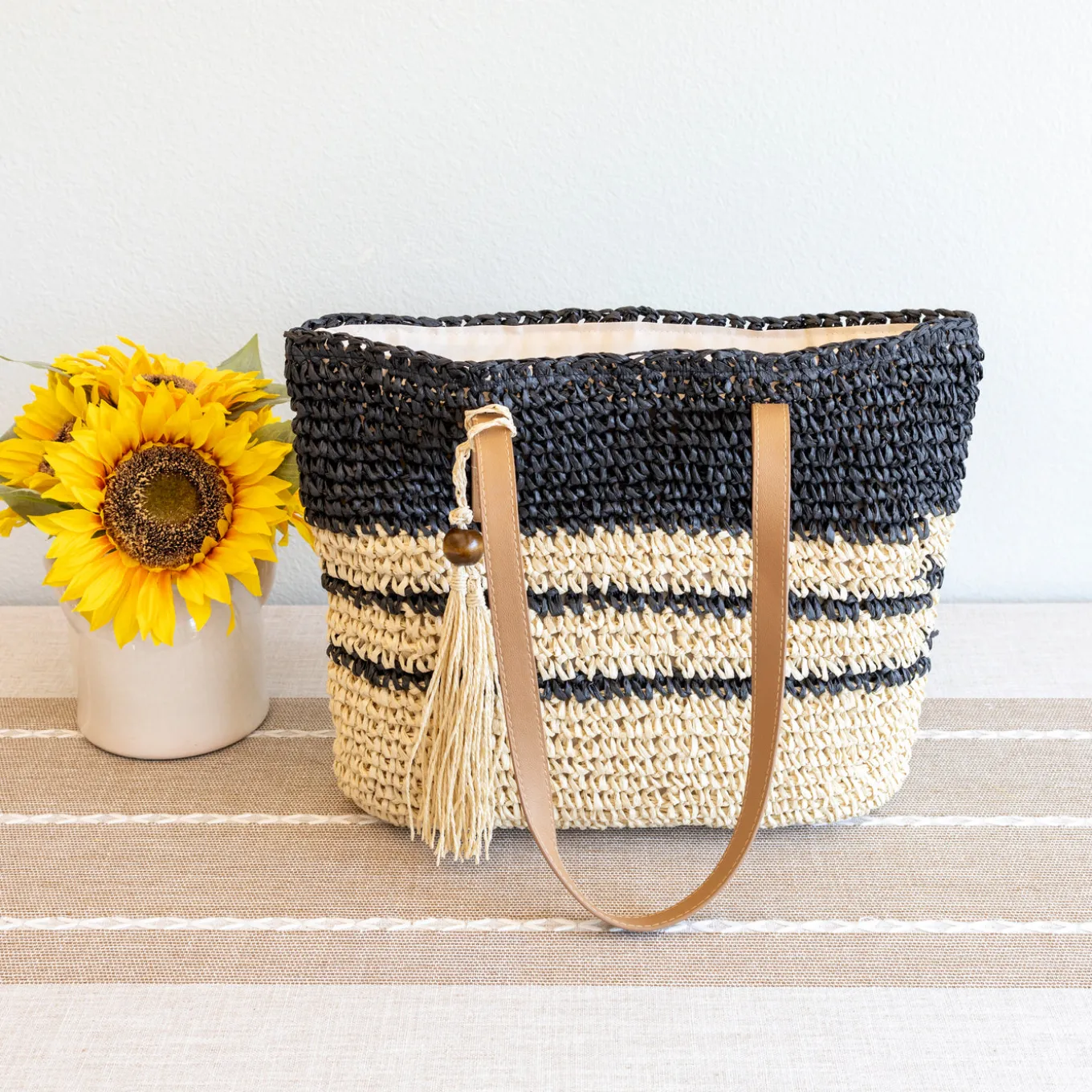 Elena Handbags Straw Woven Summer Beach Tote