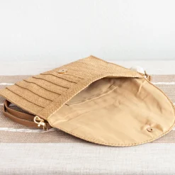 Elena Handbags Straw Woven Shoulder Purse Clutch Handbag