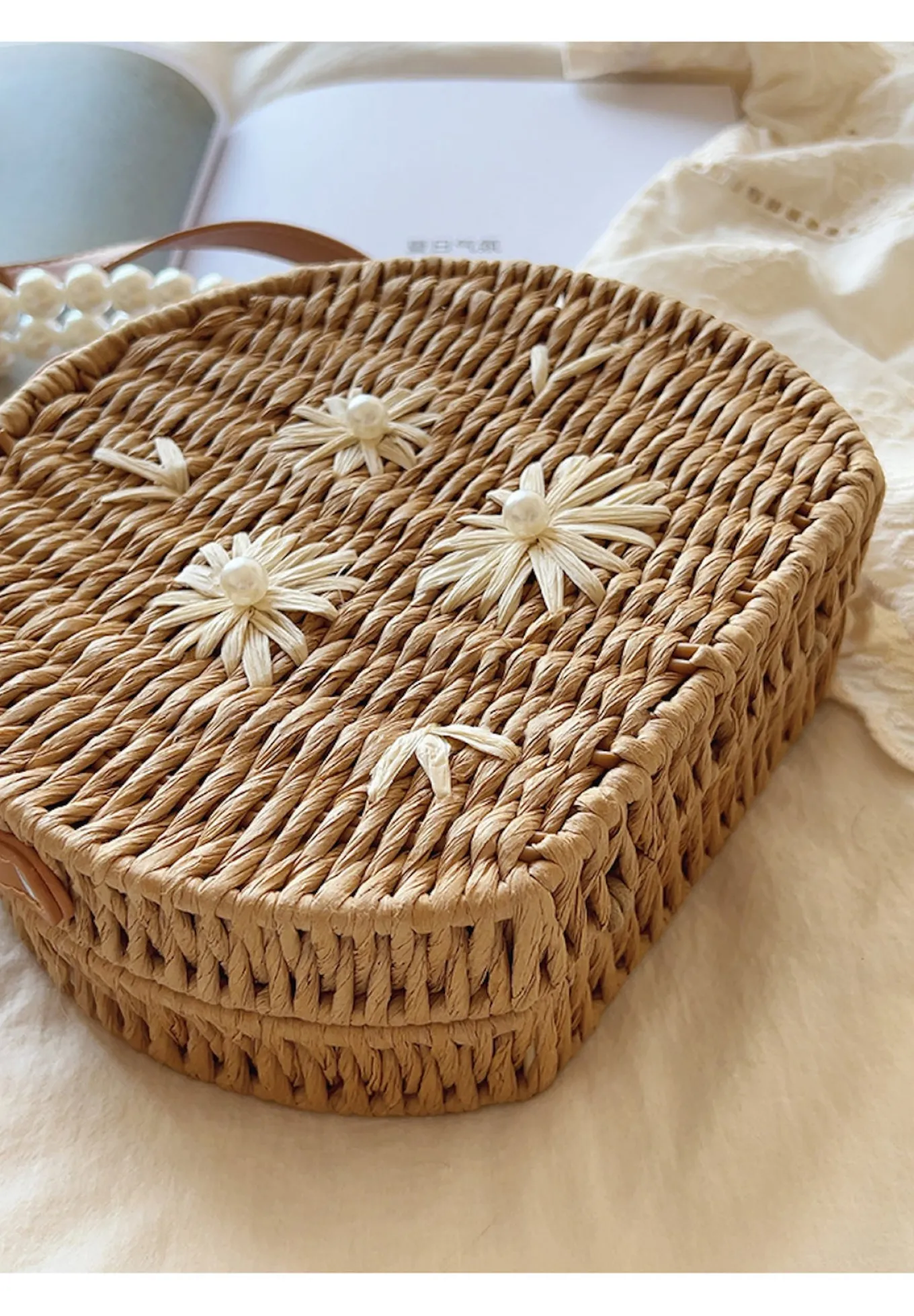 Elena Handbags Straw Woven Round Shoulder Purse