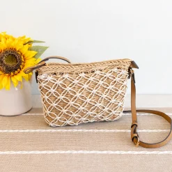 Elena Handbags Straw Woven Crossbody Purse