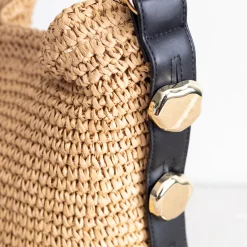 Elena Handbags Straw Woven Tote with Leather Straps