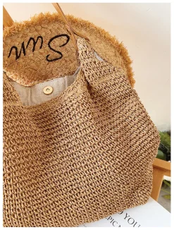 Elena Handbags Straw Woven Tote with Leather Straps