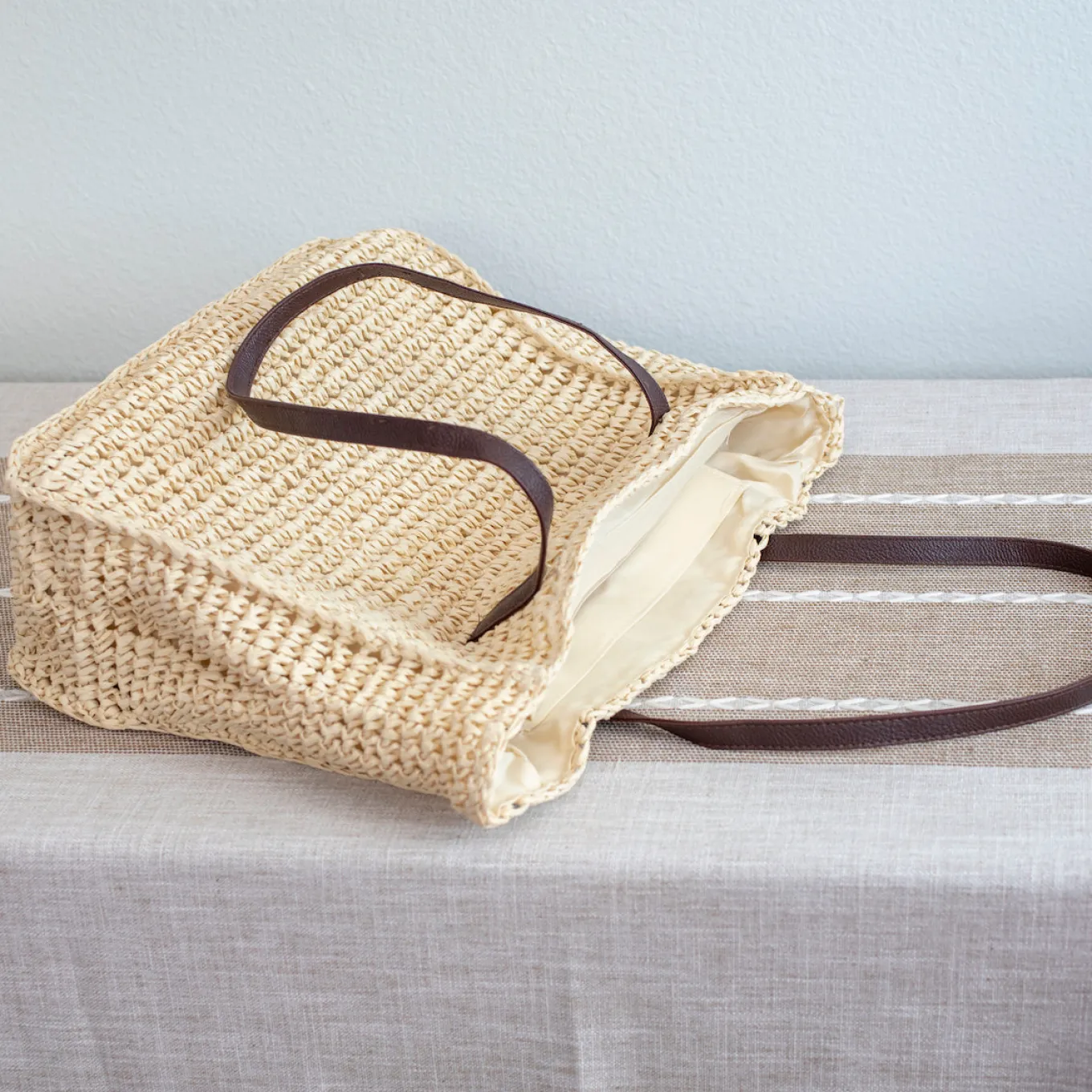 Elena Handbags Straw Woven Square Tote
