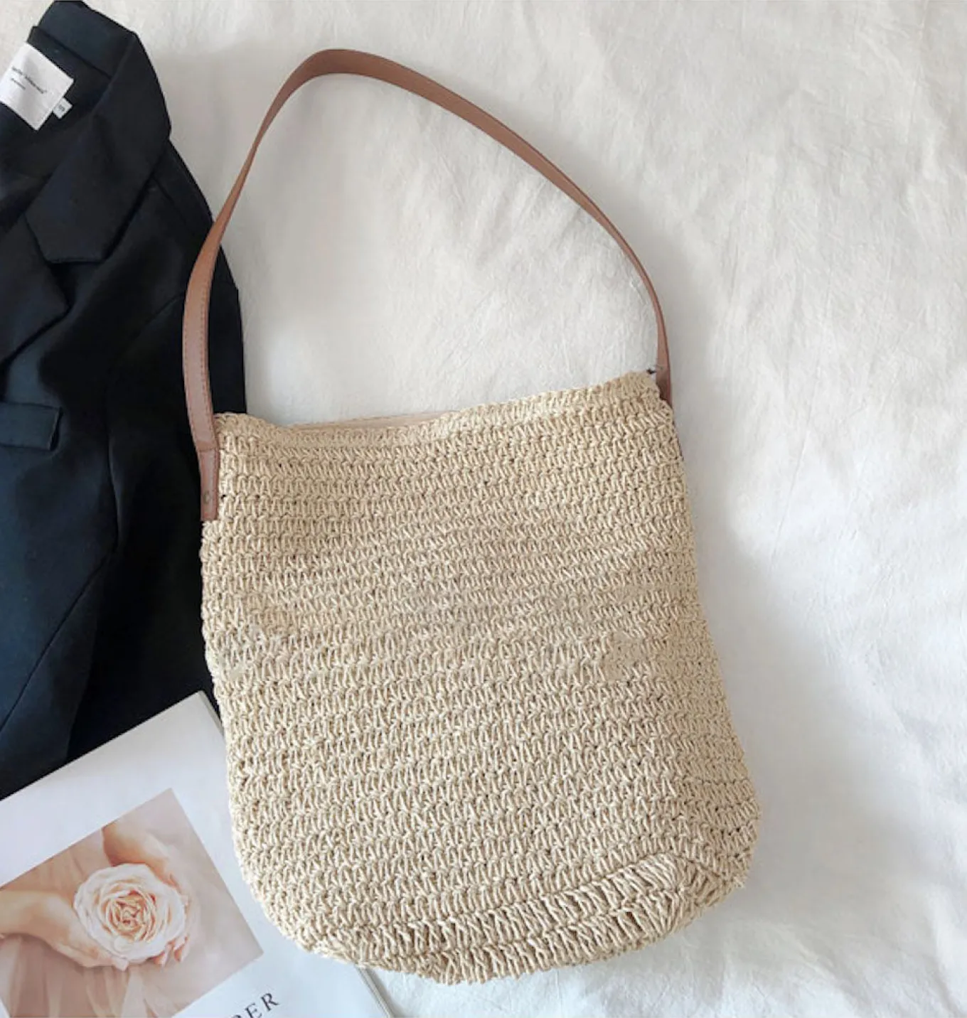 Elena Handbags Straw Woven Retro Shoulder Bag