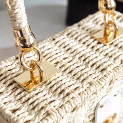 Elena Handbags Straw Woven Box Shoulder Bag