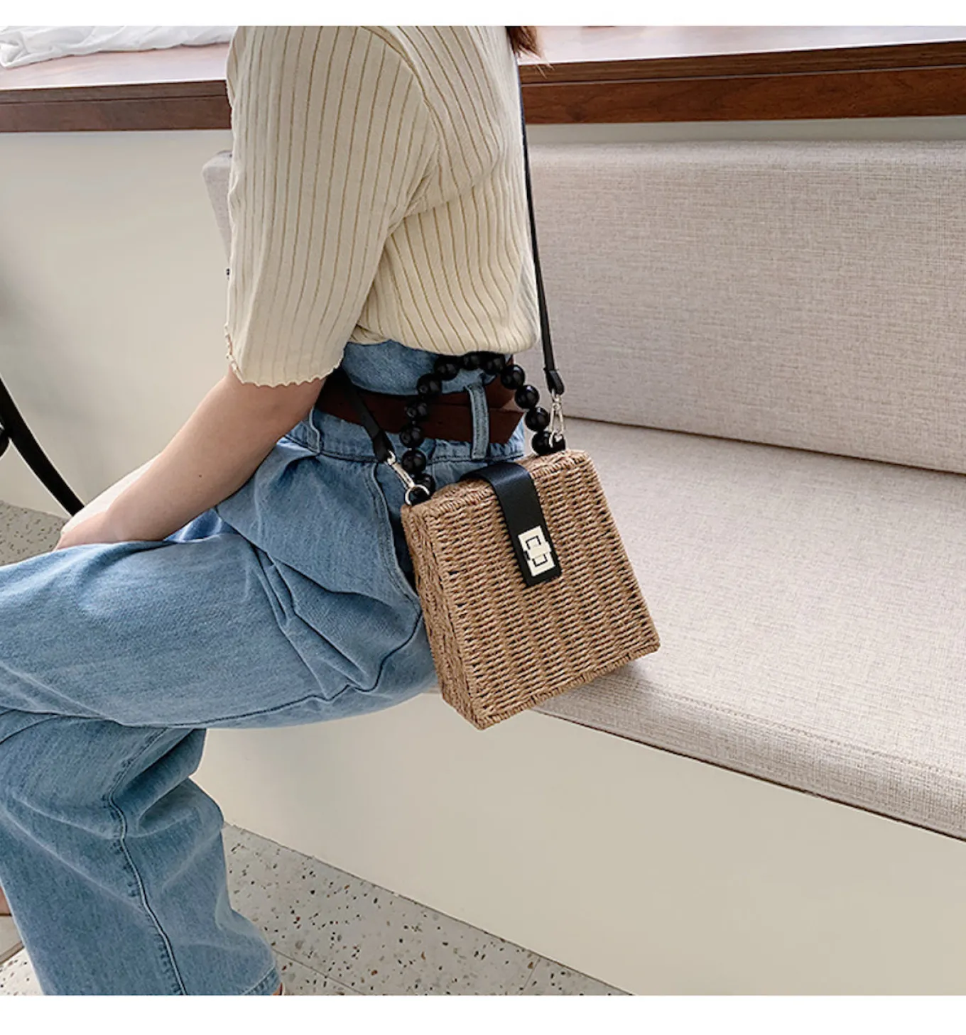 Elena Handbags Straw Woven Box Purse