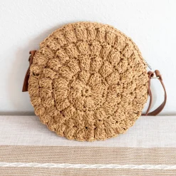 Elena Handbags Straw Woven Round Tote with Leather Strap