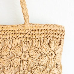 Elena Handbags Straw Woven Tote with Floral Design
