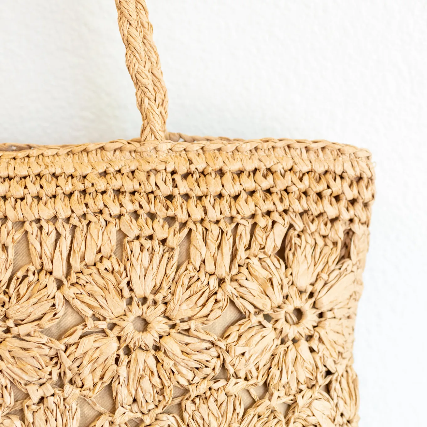Elena Handbags Straw Woven Tote with Floral Design