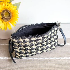 Elena Handbags Straw Woven Striped Crossbody Bag