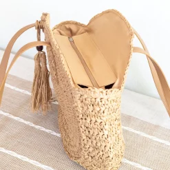 Elena Handbags Straw Woven Round Tote with Leather Strap and Tassel