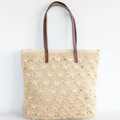 Elena Handbags Straw Woven Summer Fashion Bag with Floral Designs