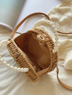 Elena Handbags Straw Woven Round Shoulder Purse