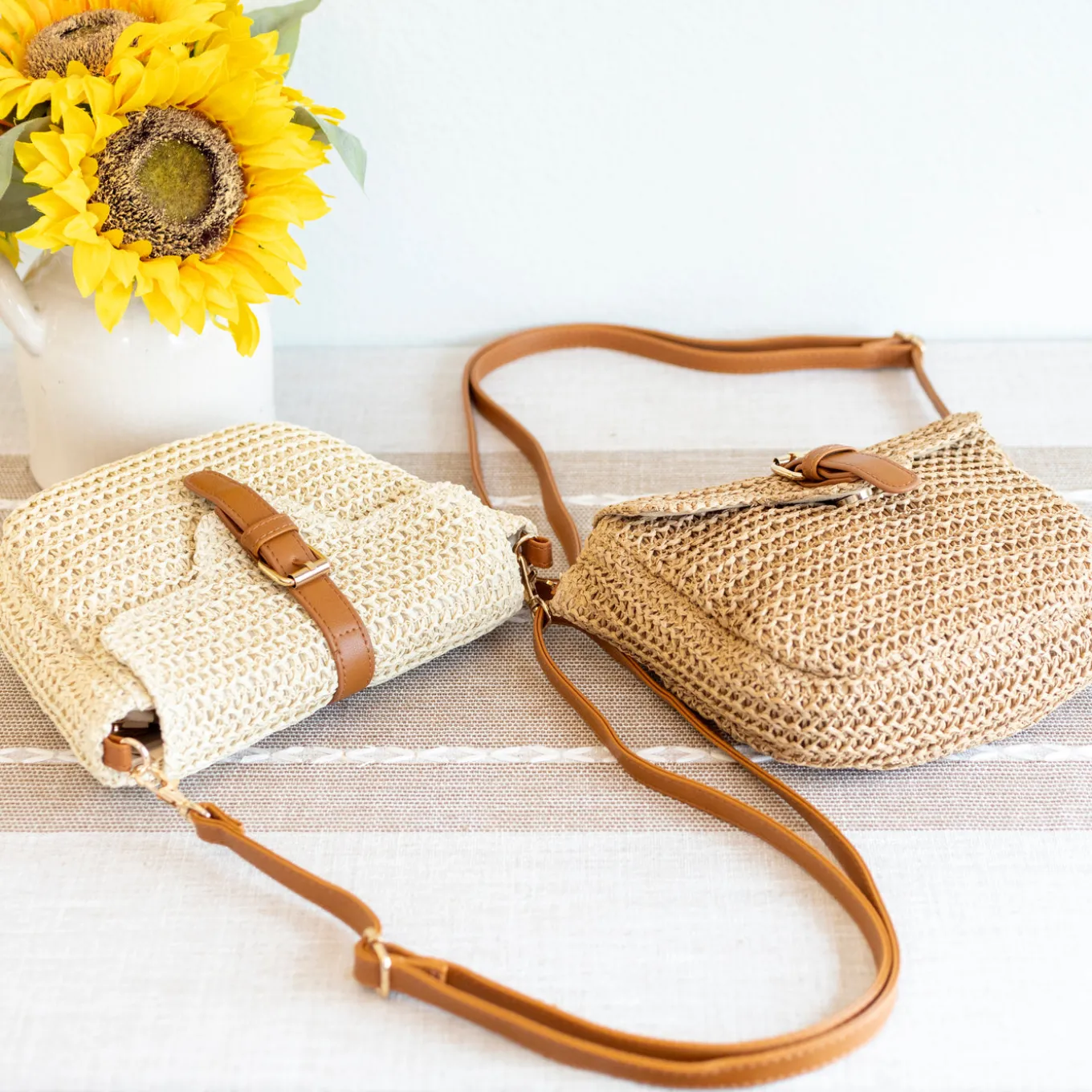 Elena Handbags Straw Woven Crossbody Bag