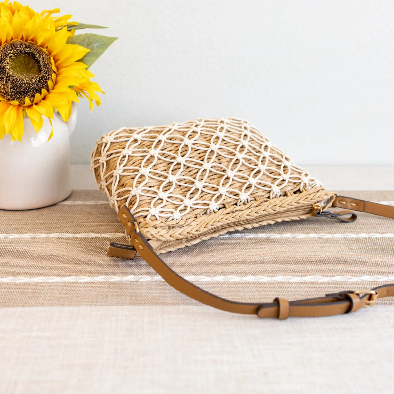 Elena Handbags Straw Woven Crossbody Purse