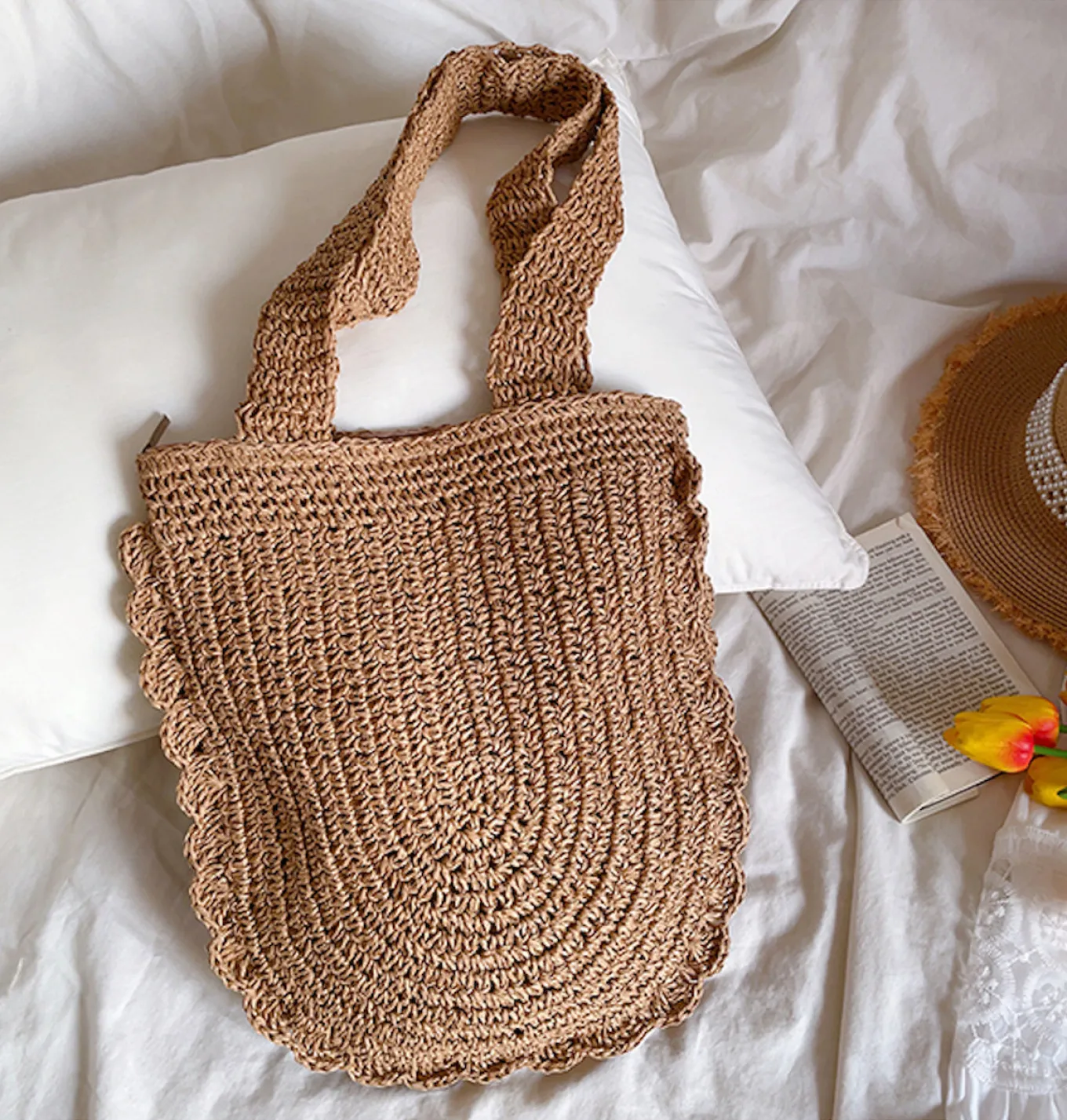 Elena Handbags Straw Woven Shoulder Bag