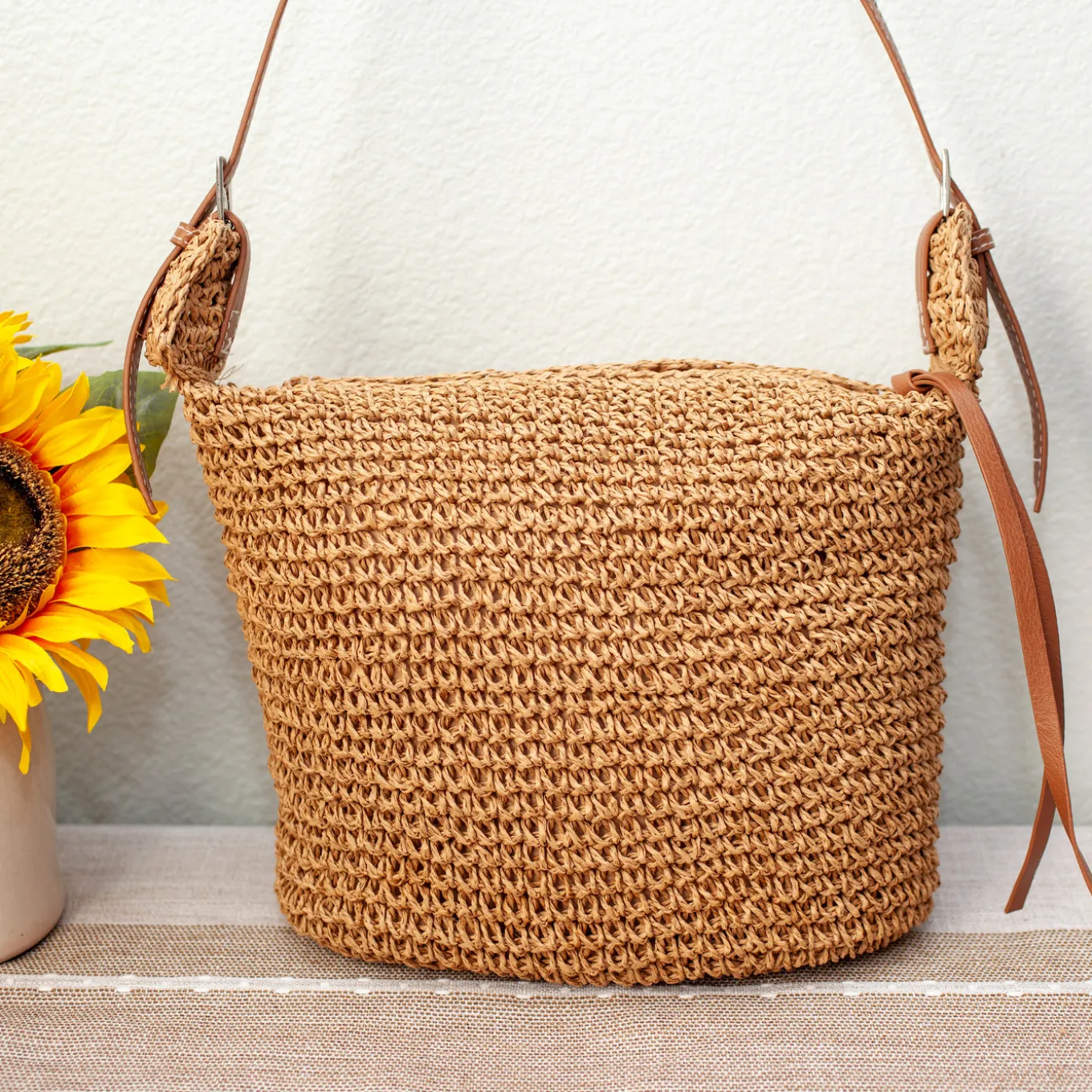 Elena Handbags Straw Woven Crossbody Bag With Tassle