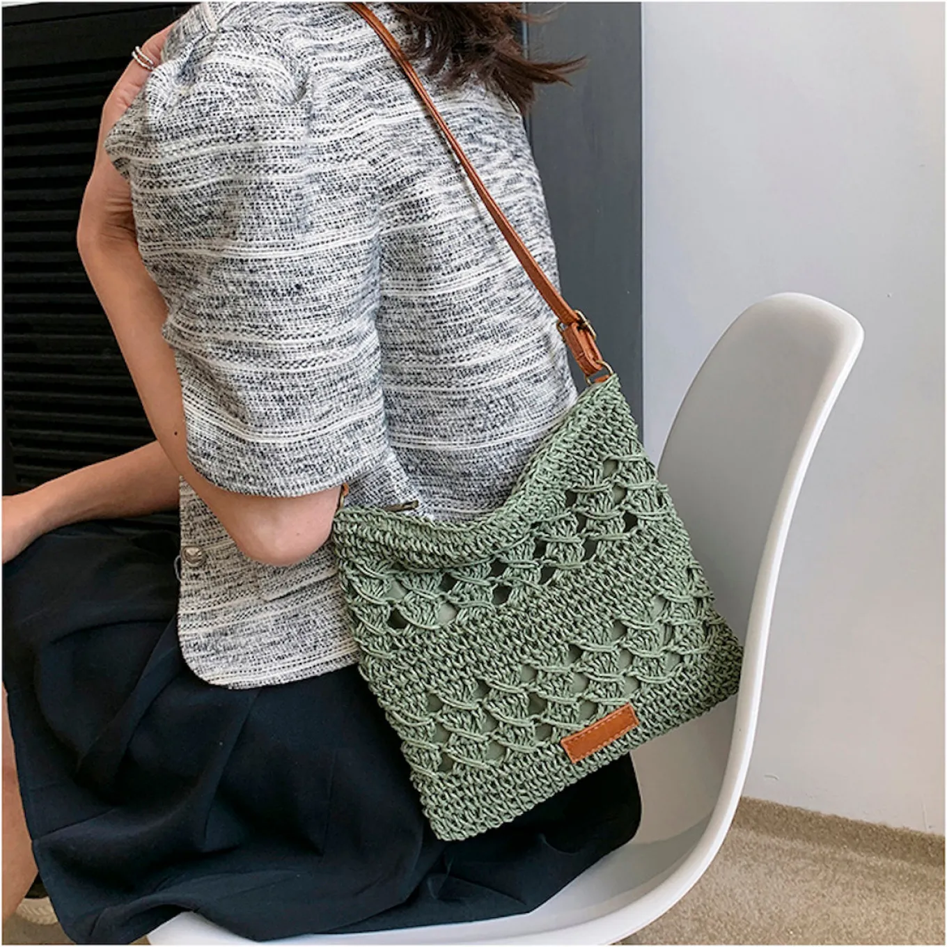 Elena Handbags Straw Woven Crossbody Purse