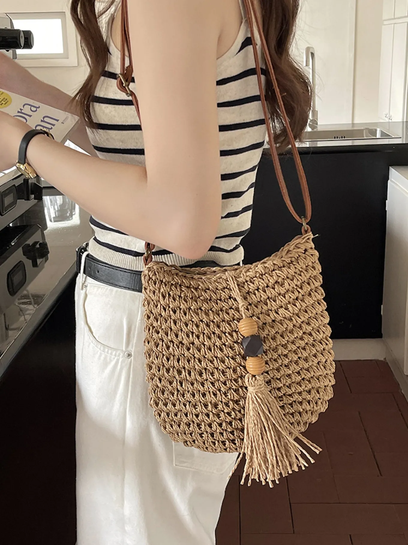 Elena Handbags Straw Woven Crossbody Bag