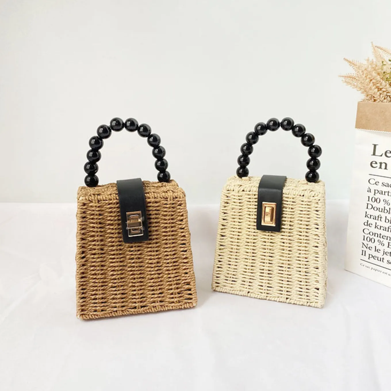 Elena Handbags Straw Woven Box Purse