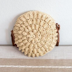 Elena Handbags Straw Woven Round Tote with Leather Strap
