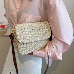 Elena Handbags Straw Woven Messenger Bag with Flap