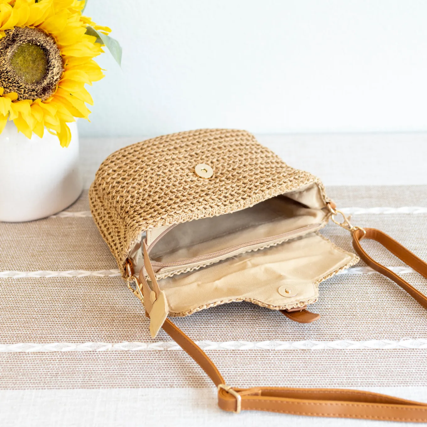 Elena Handbags Straw Woven Crossbody Bag