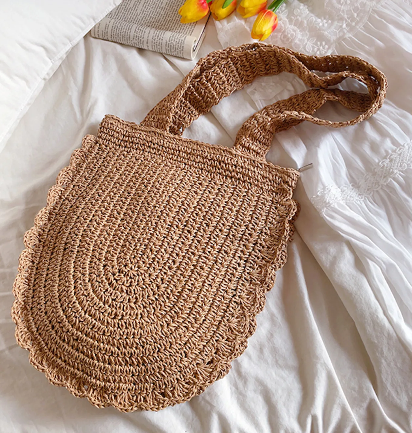 Elena Handbags Straw Woven Shoulder Bag