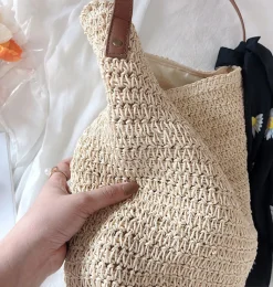 Elena Handbags Straw Woven Retro Shoulder Bag
