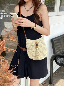 Elena Handbags Straw Woven Crossbody Bag
