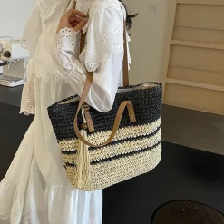 Elena Handbags Straw Woven Summer Beach Tote