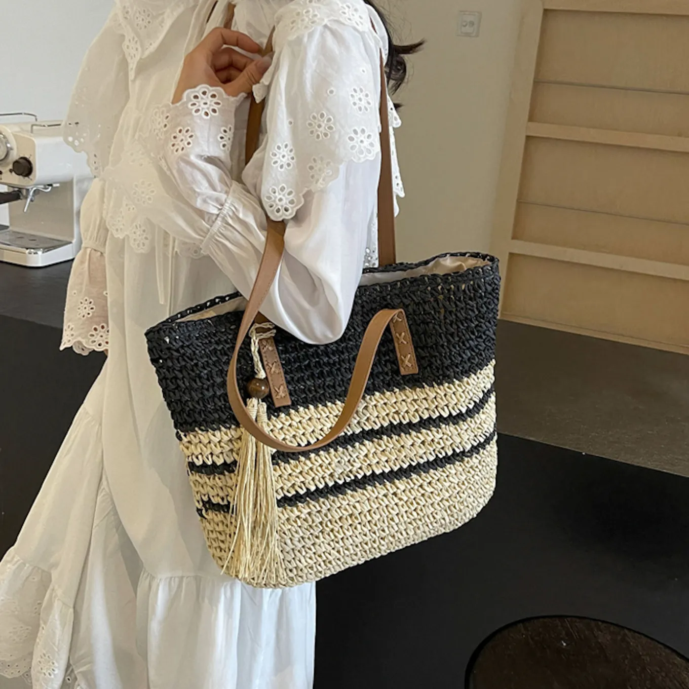 Elena Handbags Straw Woven Summer Beach Tote