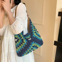 Elena Handbags Straw Woven Fashion Shoulder Bag