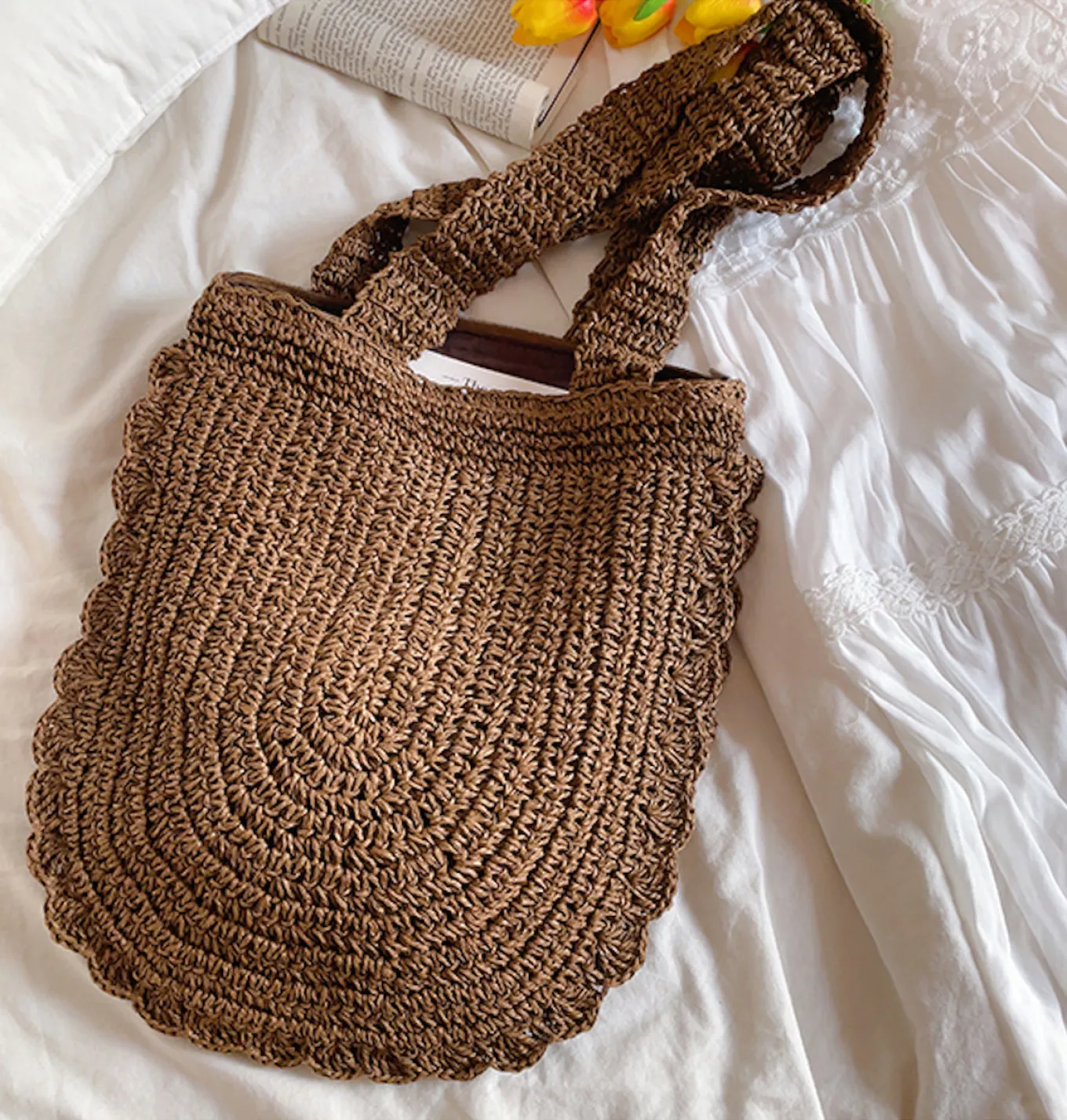 Elena Handbags Straw Woven Shoulder Bag