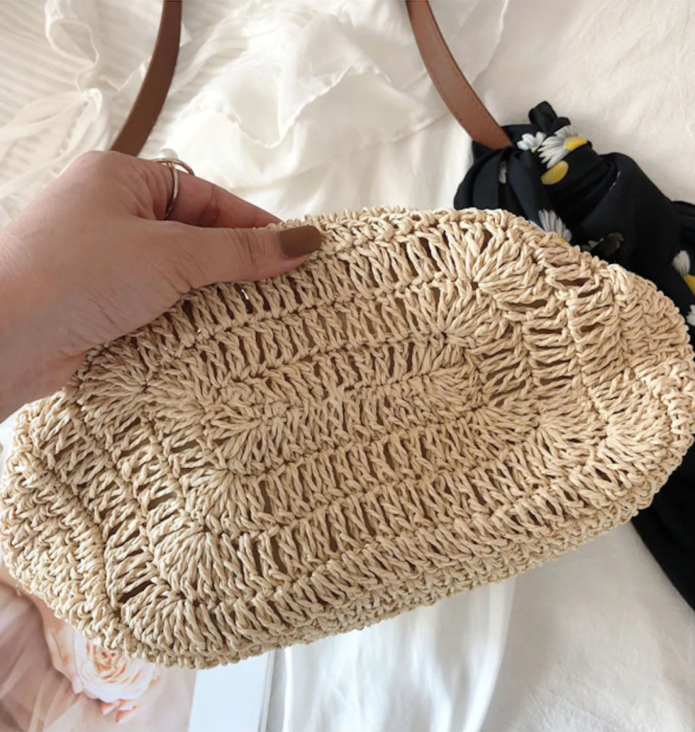 Elena Handbags Straw Woven Retro Shoulder Bag