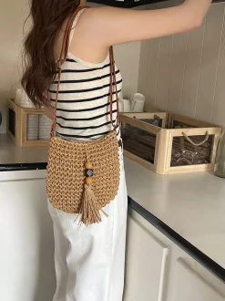 Elena Handbags Straw Woven Crossbody Bag