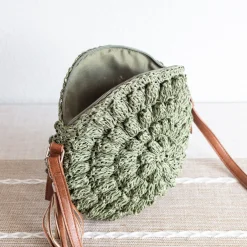 Elena Handbags Straw Woven Round Tote with Leather Strap