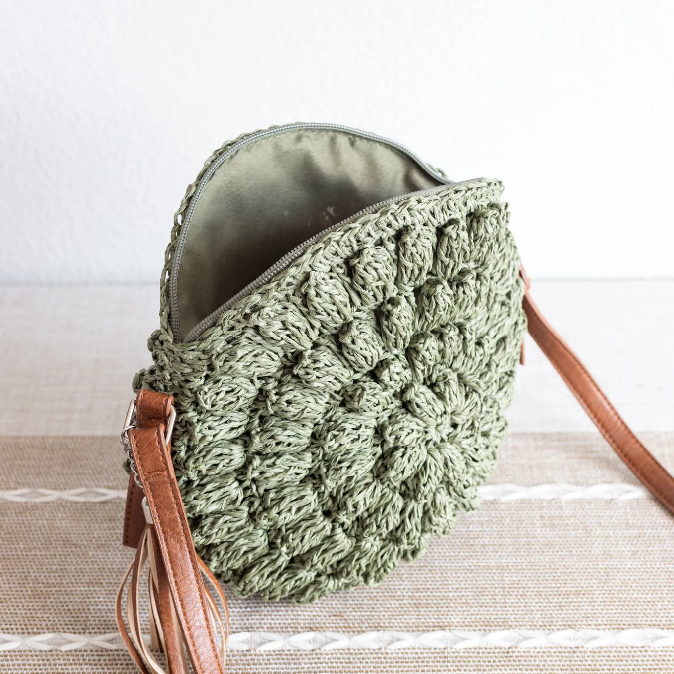 Elena Handbags Straw Woven Round Tote with Leather Strap
