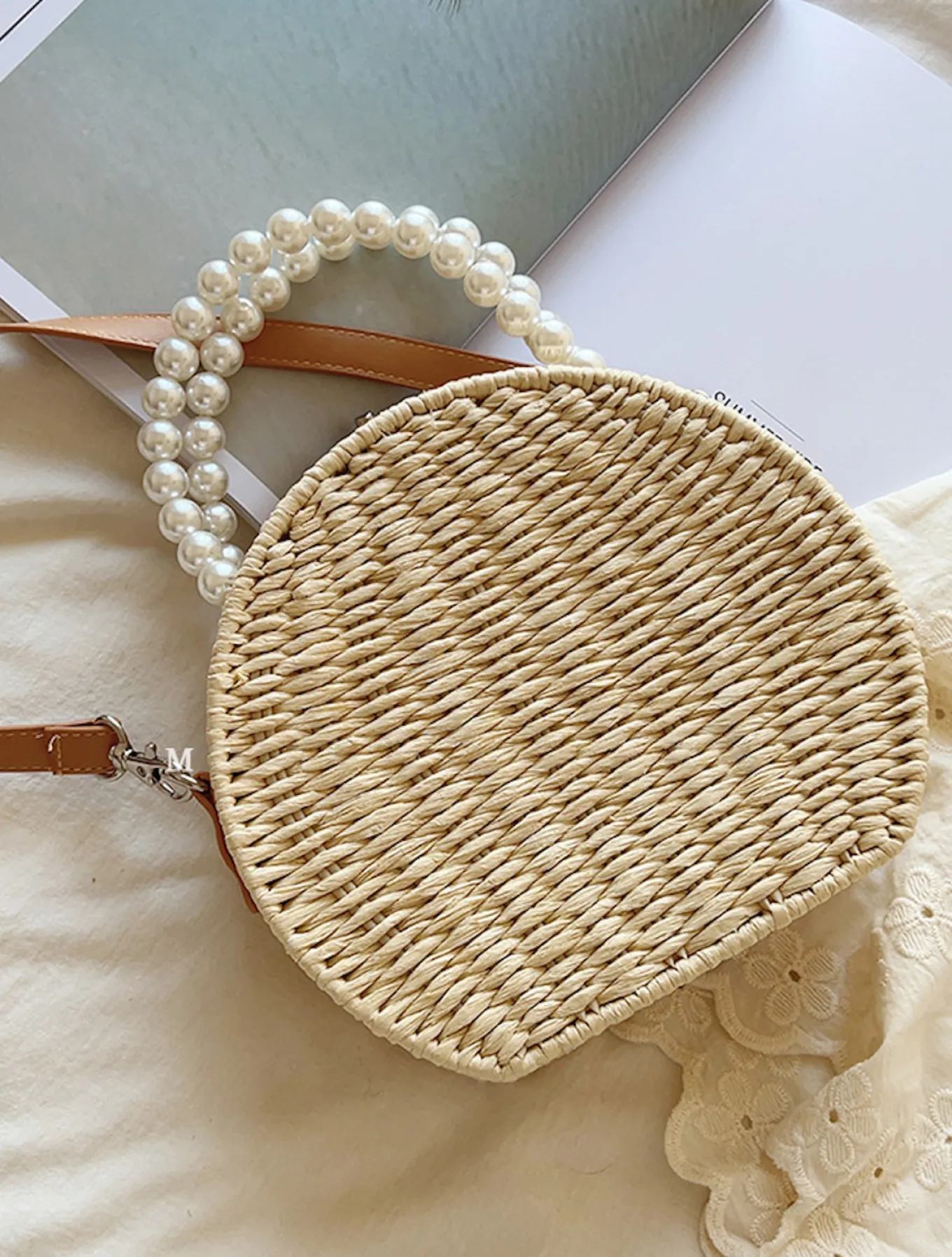 Elena Handbags Straw Woven Round Shoulder Purse