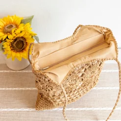 Elena Handbags Straw Woven Summer Fashion Bag with Floral Designs
