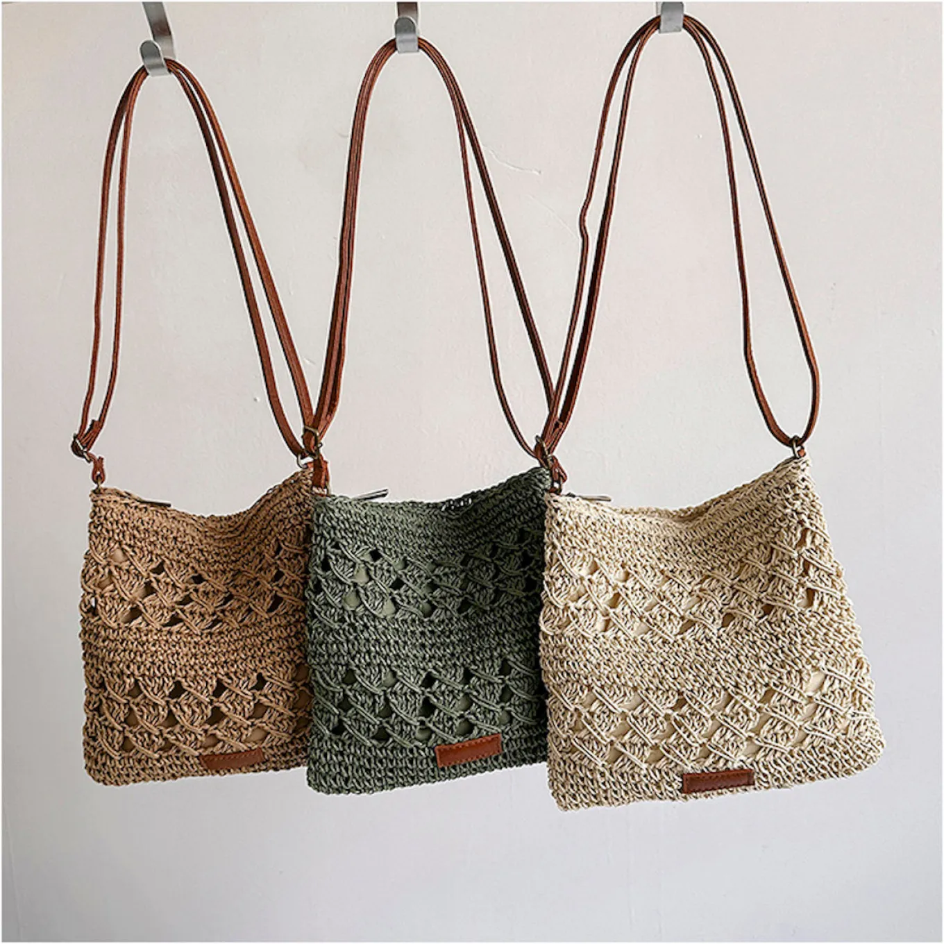 Elena Handbags Straw Woven Crossbody Purse
