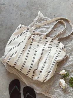 Elena Handbags Striped Cotton Canvas Shoulder Bag
