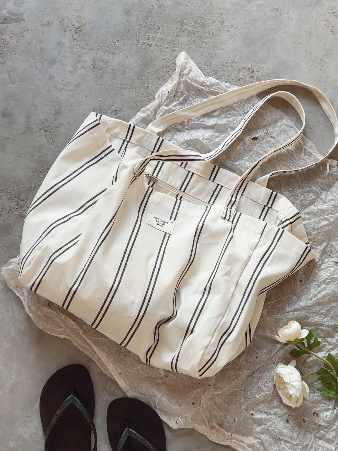 Elena Handbags Striped Cotton Canvas Shoulder Bag